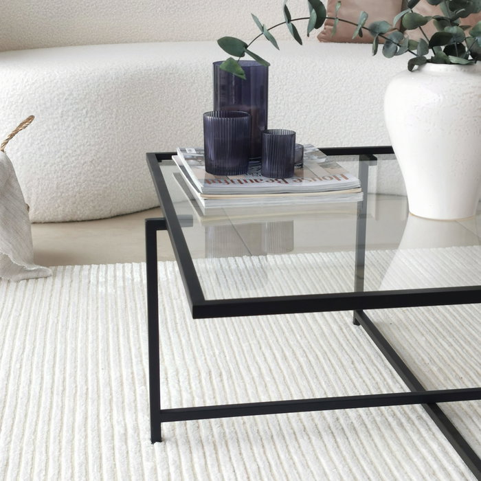Hanah Home Sun S409 Mesa de Centro de Cristal Templado Negro